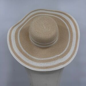 Ralph Lauren Women Straw Sun Hat Wide Brim Striped Beach Vacation One Size